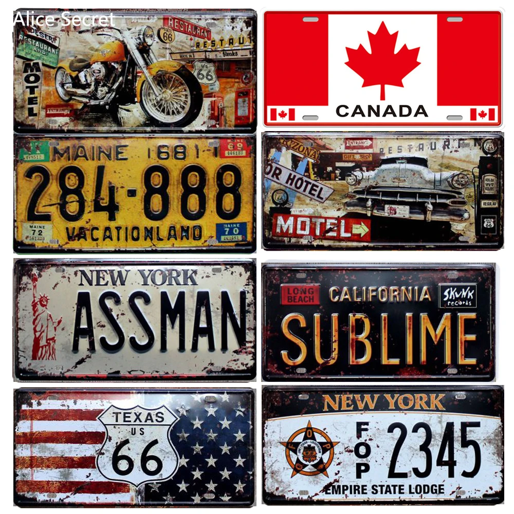 Usa Car Metal Plates Car Number License Plate Garage Home Bar Pub Decor