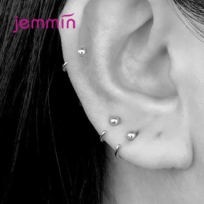 

Fashion Simple Hoop Earrings 100% 925 Silver Tiny Bead Circle Earring For Women Pierced Ear Korea Style Fine Jewelry