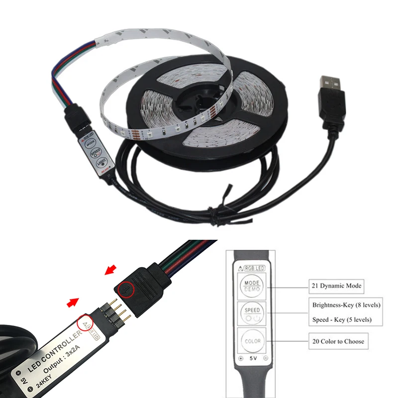 usb led strip 5v rgb waem white white 0.5m 1m 2m 3m 5m Flexible led light ribbon diode tape backlight television TV lights