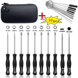 Tournevis de carburateur 10 pièces/ensemble réglage multi têtes clé de boulon de réglage, réparation de voiture, ensemble d'outils d'entretien avec brosse (noir) 