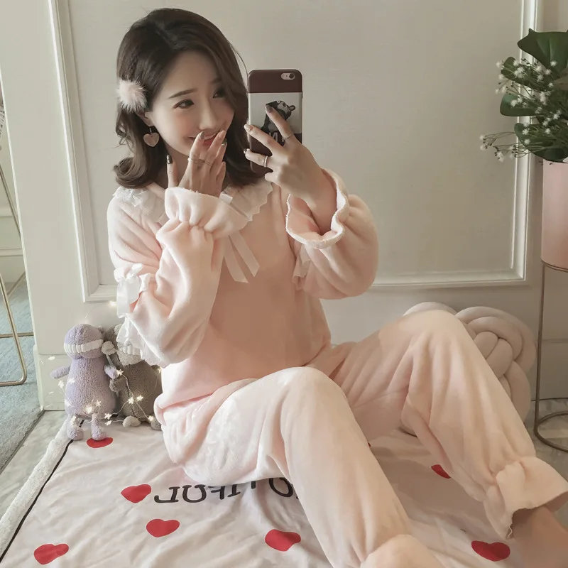 

138 # Winter Pajamas Women's Flannel Long-sleeve Suit Cartoon Little Princess Lettered Coral Velvet GIRL'S M -Xxl