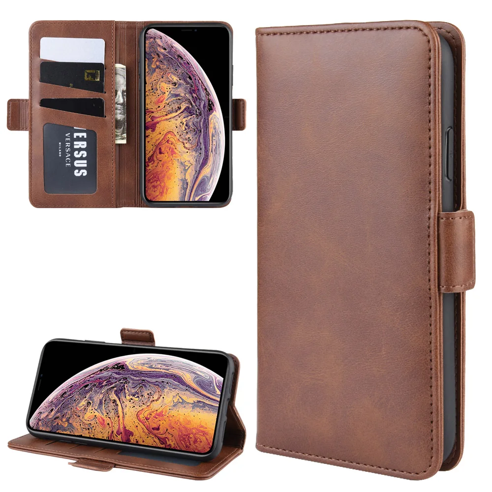 

For iPhone 11/ 11 Pro/ 11 Pro Max Case Double Magnetic Button PU Leather Scratch Resistant Shockproof Wallet Case with Card Slot