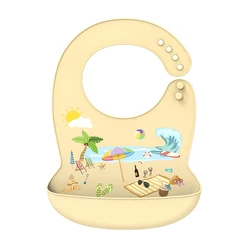 Silicone Waterproof Banana Bib - Soft, Adjustable Baby Feeding Apron (Summer Beach)