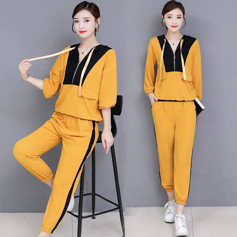 

2019 Autumn New Style Large GIRL'S Size by Age Slimming Knitting Suit Casual Western Style Sports Women's Two-Piece Set