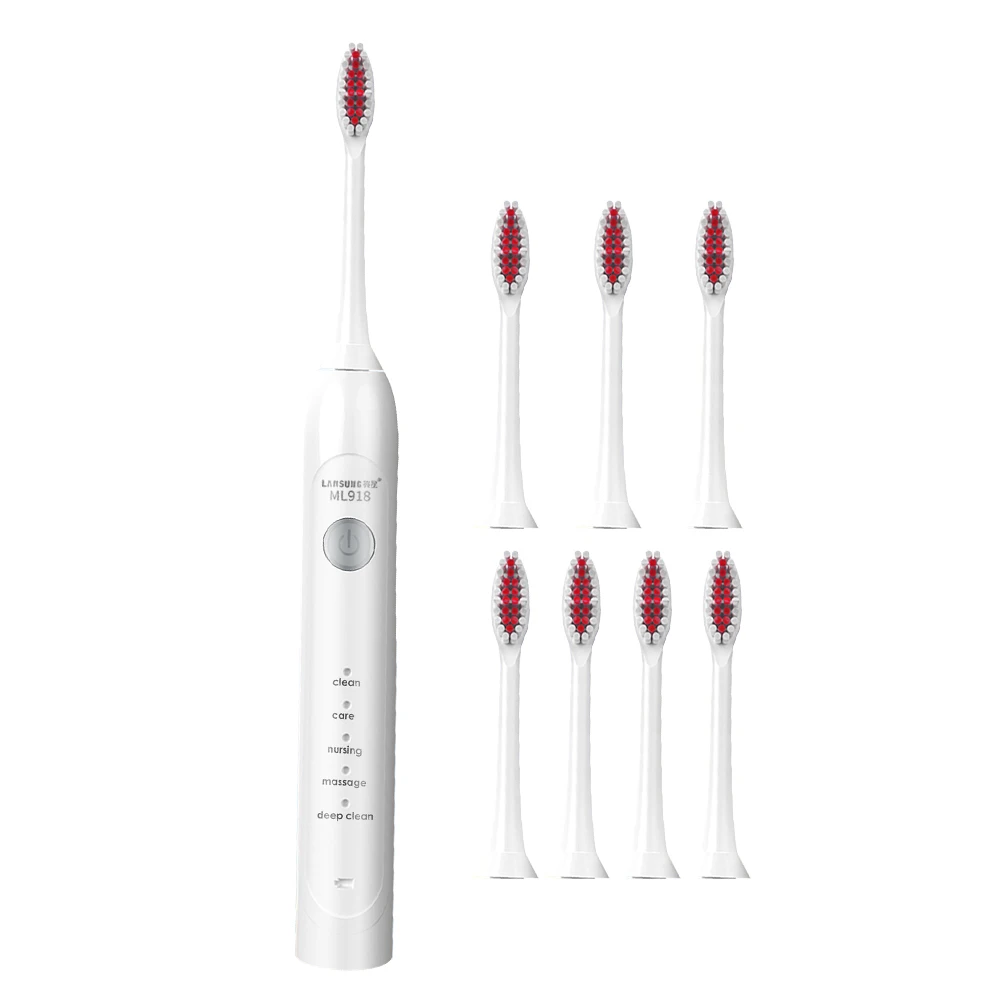 ML-918 Red 8 Heads LANSUNG, электрическая зубная щетка для взрослых, перезаряжаемая зубная щетка, умная оральная звуковая автоматическая зубная щетка, электрическая зубная щетка, подарок - Цвет: ML-918 Red 8 Heads