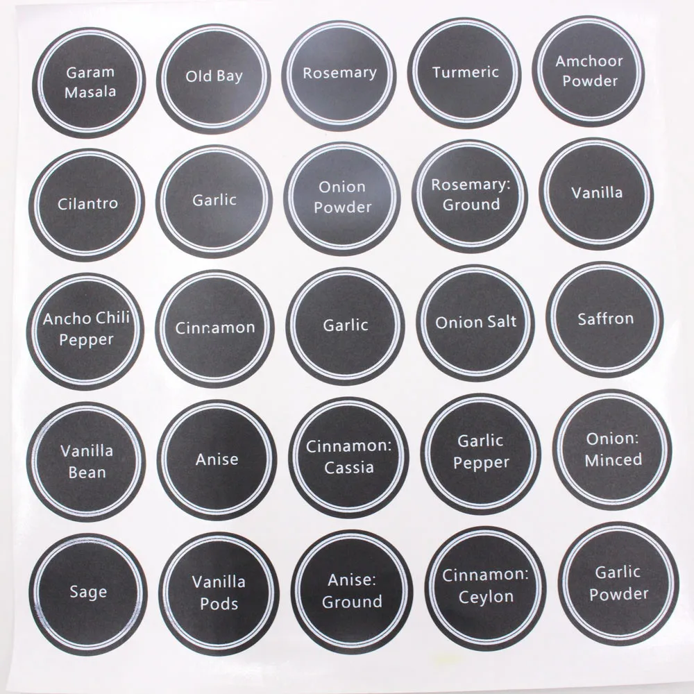 Printed Spice Jars and Pantry Labels Set Chalkboard Round Stickers Label 320 
