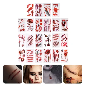 

27 Sheets Horror Waterproof Creative Scary Facial Lifelike Body Stickers Temporay Tattoos Scar Sticker for Party