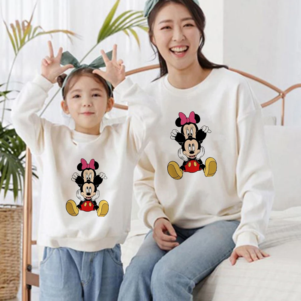 funny family christmas outfits Disney Red Spotted Minnie Mouse Hoodies Sweatshirt Cool Family Look Beautiful Mama Hoodies Tumblr Versatile Pullover Trendy matching family easter outfits Family Matching Outfits