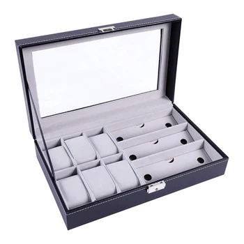 

PU Watch Box Case Eyeglasses Organizer Display, Brilliant PU Box with Soft Leather Pillows