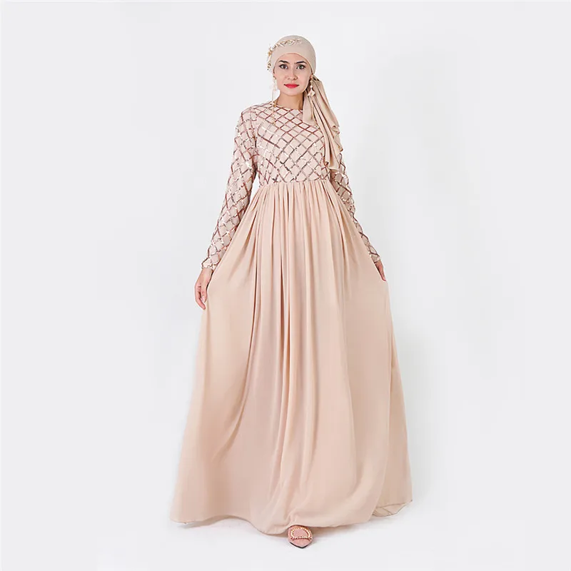 pink Новинка, женская модная длинная юбка высшего класса, с блестками и шифоновой юбкой, два цвета, абайя, мусульманское платье в Дубае, абайя, мусульманское платье, ИД абайя - Цвет: pink
