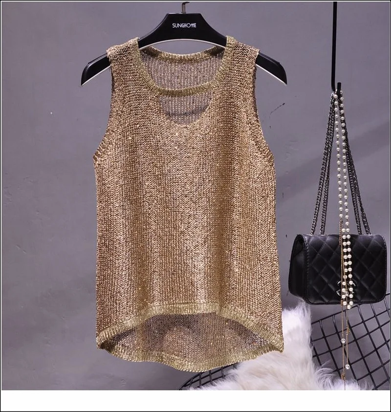 Tops Women 2023 Womens Fashion Korean Tank Top Heart Cut Out Top Sexy Hollow Out Bright Piece of Knitting Condole Belt Vest 3