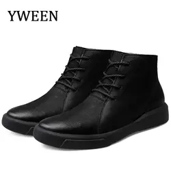 YWEEN/мужские ботинки Ботинки Челси из натуральной кожи классические мужские ботинки осень-зима теплая мужская обувь на толстом меху для
