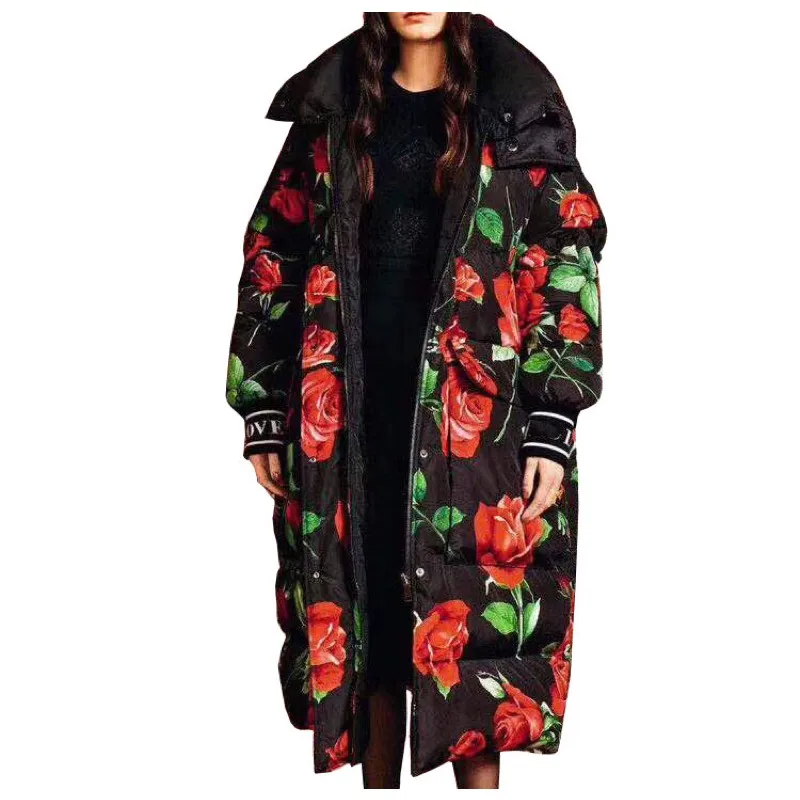 Fashion Winter Women Duck down Jackets Elegant Casual Printing Coat High Quality Loose Thickening Warm Female Runway Design