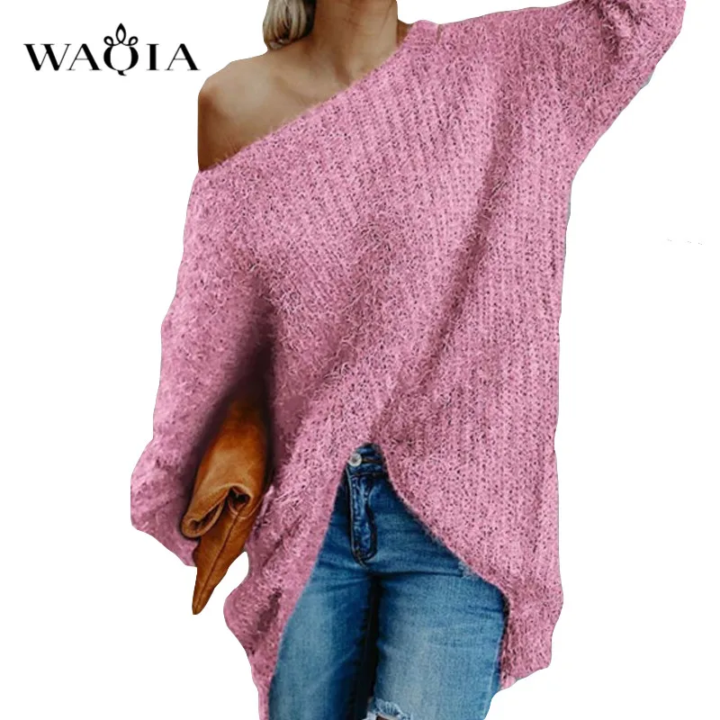 Womens off the shoulder knit pullover Autumn long sleeve Knitted Sweaters 2019 Winter Tops For Women Pullover Jumper Pull Femme