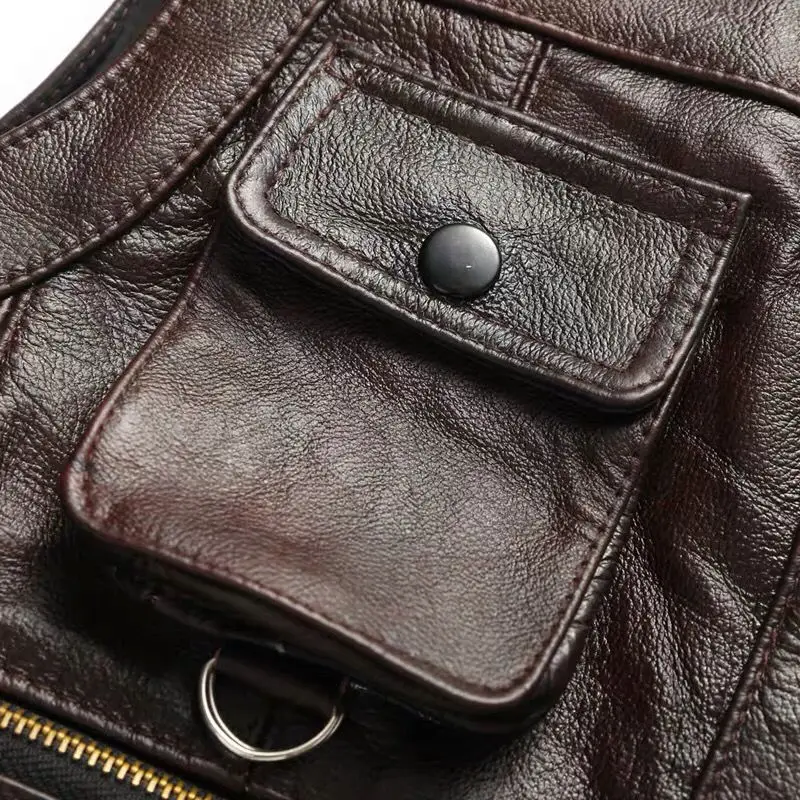 GPCROSS Cowhide Genuine Leather Men Motorcycle Vest Motorbike Clothing Jacket Moto Rider Vest Sleeveless Classic Vintage