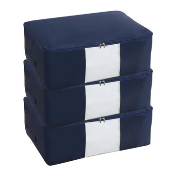 

3Pcs Waterproof Moisture-proof Quilt Storage Bags Wardrobe Clothes OrganizerFoldable Storage Bags- Navy Blue L