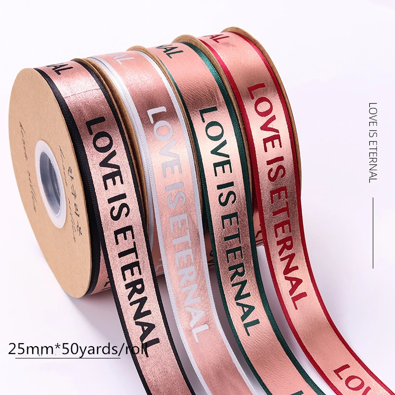 25mm Rose Gold Broadside Character Ribbon High-grade Grosgrain Ribbon Flower Packaging Ribbons Satin Gift Wrap Silk Ribbon