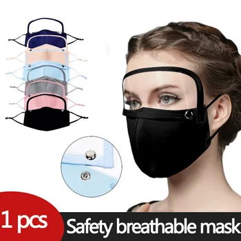 

Cotton Outdoor Mask Detachable Breathing Face Mask With Eyes Shield + Filters Breathable Reusable Mouth Cap Washable Masques