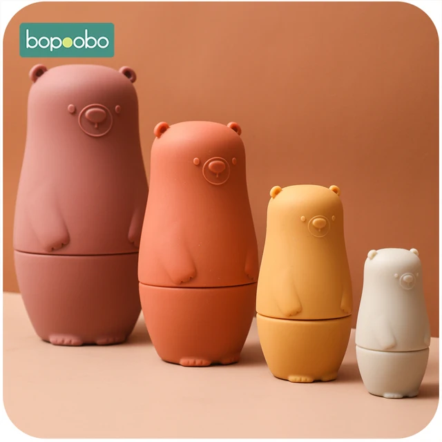 Bopoobo Baby Play Set Silicone Cartoon Bear Matryoshka Toy NO BPA Provides Baby Hand Ability DIY Educational Toys Child Gift 1