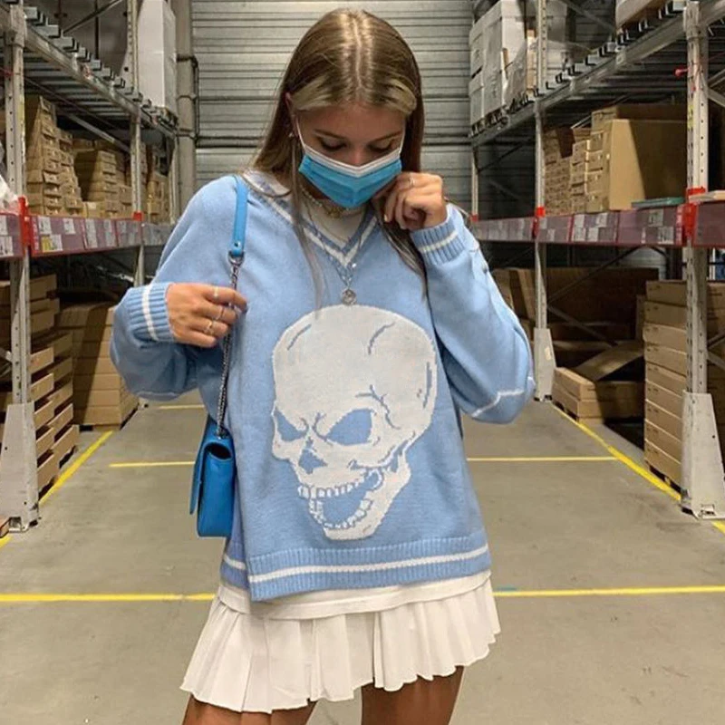 Harajuku Skull Print Y2K Loose Autumn Winter Sweater Women Pullovers Casual  Knitwear Jumpers 2022 Korean Sweaters New dropship - AliExpress
