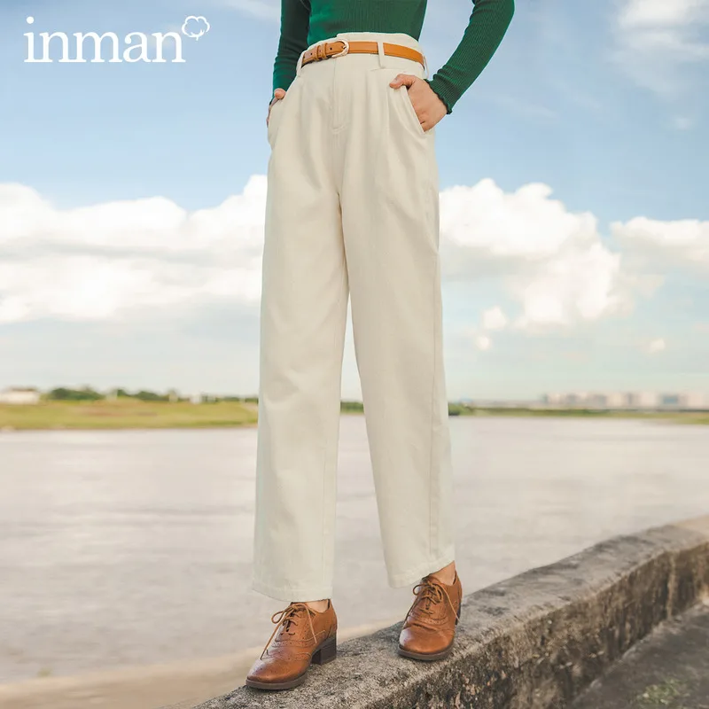 INMAN 2020 Autumn Winter New Arrival Literary Classic Pants Korean Style Cotton Comfortable Women Straight Loose Leg Pants INMAN 2020 Autumn Winter New Arrival Literary Classic Pants Korean Style Cotton Comfortable Women Straight Loose Leg Pants