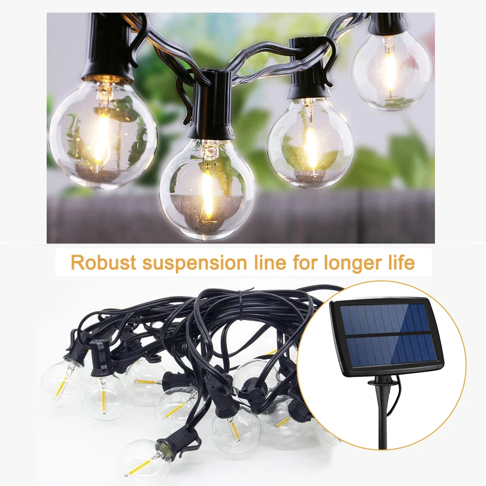 G40 led claro globo lâmpadas solar led string fada luz ao ar livre solar globo de fadas luz casamento lâmpada guirlanda