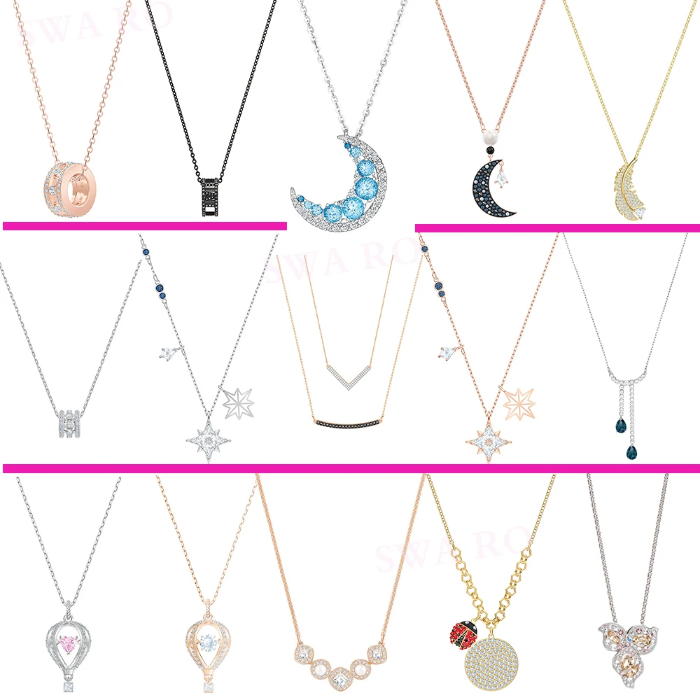 

SWA RO 2019 New Lucky Moon, Stars, Feathers, Hot Air Balloons Crystal Necklace High Quality Fashion Female Jewelry Necklace