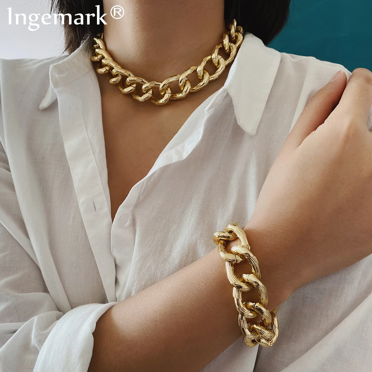 Bracelet Jewelry-Set Necklace Chain Pendant Steampunk Cuban Chunky Women Choker Hip-Hop
