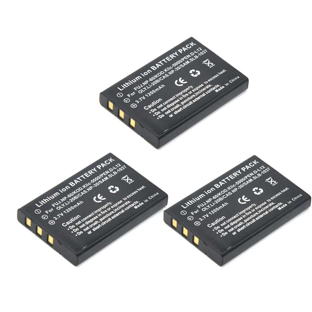 Durapro 3Pc 1200Mah Np-60 Np 60 Np60 Li-Ion Batteria Per Samsung Slb-1037 Per Fujifilm Np-60 Kodak Klic-5000 Per Olympus Li-20B
