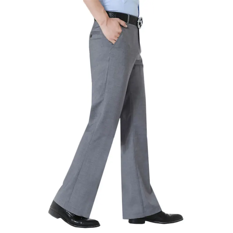 Spring Men Flared Boot Cut Trousers No Ironing Required Elasticity Casual Office Gray Black Slim Bottom Formal Suit Pants