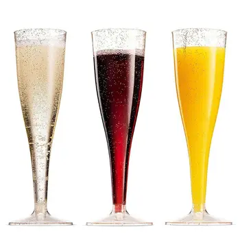 

Plastic Champagne Flutes Disposable 5Pcs Gold Glitter Plastic Plastic Cup Party