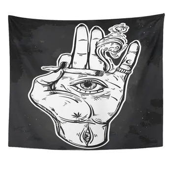 

Tapestry Human Hand Holding Weed Joint Spliff Cigarette All Seeing Home Decor Wall Hanging for Living Room Bedroom Dorm
