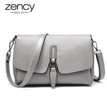 Zency роскошная женская сумка на плечо из натуральной кожи, повседневные сумки через плечо, высокое качество, маленькая сумка с клапаном черного и серого цвета