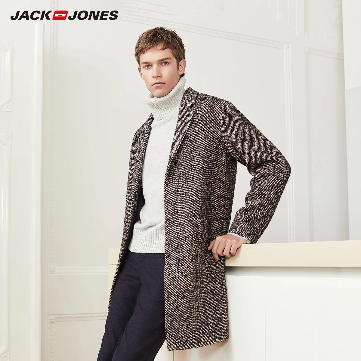 Jack Jones мужское осеннее и зимнее шерстяное пальто средней длины | 218427523 - Цвет: PINK ROSE