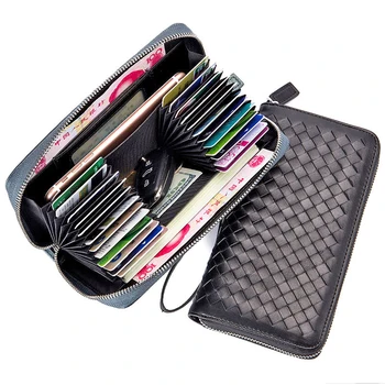 

8PCS / LOT Men Sheepskin Wallet Knitting Soft Genuine Leather Card Bag Luxury Wallet Long Multifunction RFID Large Money Clip