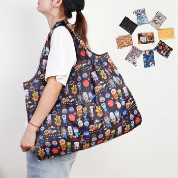 New Fashion Printing Foldable Eco Friendly Shopping Bag Tote Folding pouch handbags Convenient Large-capacity storage bags