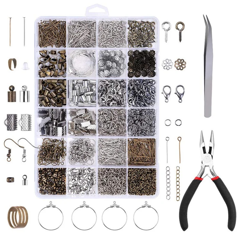 

24 Grid Jewelry Accessories Combination Set Closed Ring Lobster Buckle Wine Glass Ring Weight Sheep Eye Nail Nine Needle T Needl