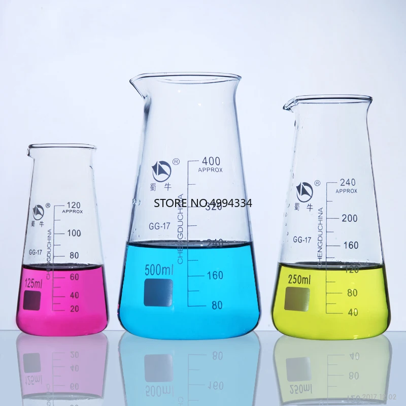 4pcs/lot 125ml 250ml 500ml Triangle glass beaker with tick mark