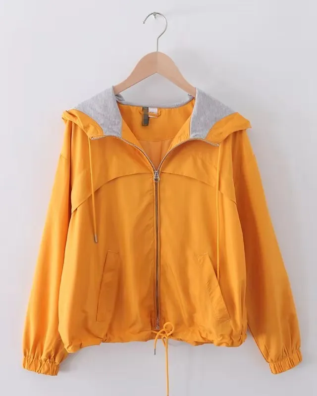 

Wc94 2019 Autumn Light Versatile Solid Color Hooded Drawstring Waist Hugging Thin Casual Jacket Women's