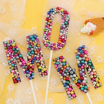 

Cakelove New 3pcs/set Cake Topper Glitter Pearl Beads Mom Cupcake Topper Flags For Mother's Day Birthday Party Baking DIY Cake Decorations