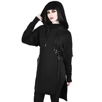 

Women Gothic K-POP Hoodies Sweatshirt Casual Long Sleeve Split Jumper Pullover Sexy Hoodied Tops