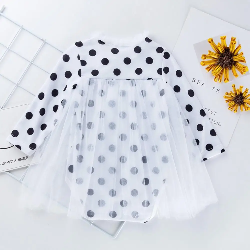 Комбинезон для новорожденных девочек с юбкой повседневный комбинезон в горошек с юбкой+ милый бантик для волос комплект одежды для маленьких девочек, RL2