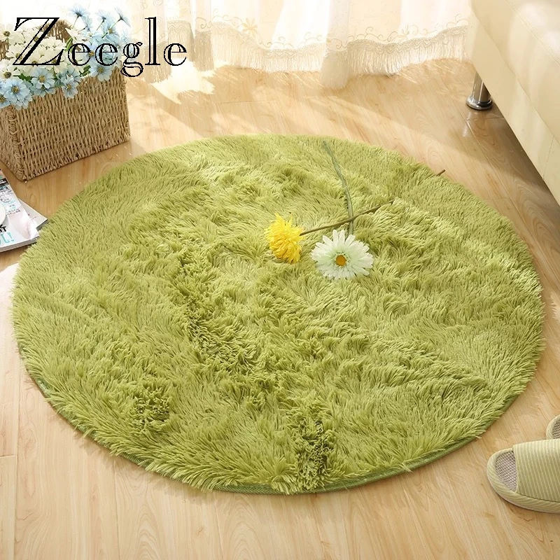Zeegle Shaggy Round Carpets for Living Room Bedroom Floor Mats Anti-slip Mats Baby Crawling Soft Foot Pad Home Decoration Carpet