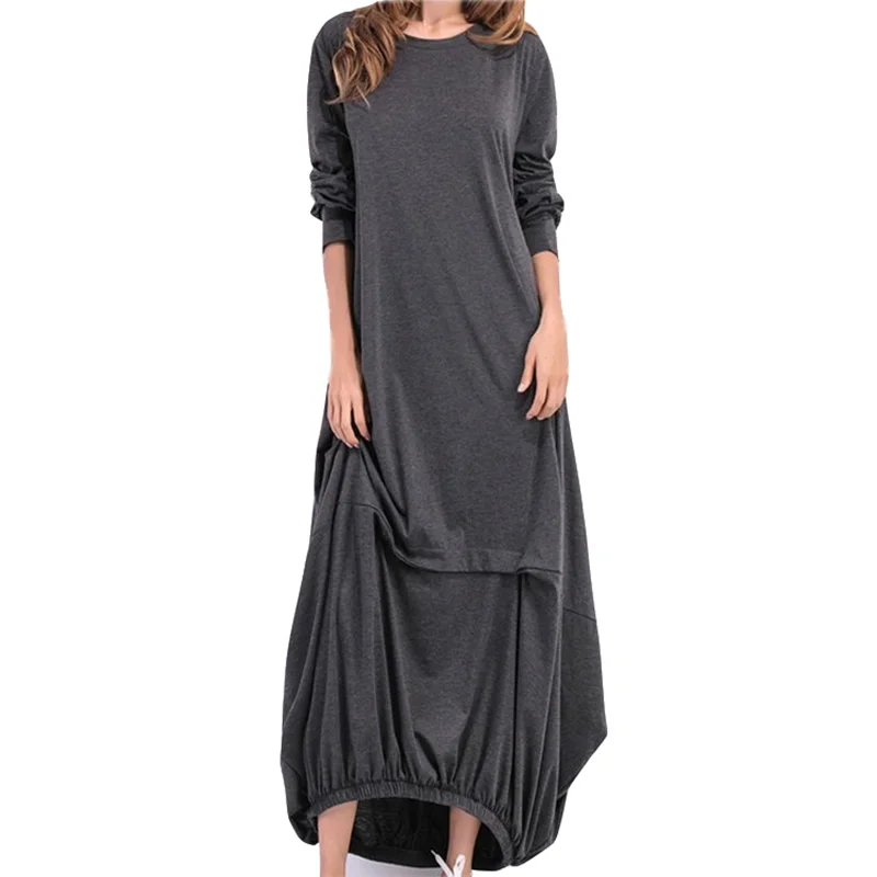 

Fashion Plus Size S-5XL Autumn Dress Women Autumn Cotton Casual Loose Solid O-Neck Long Sleeve Dress Lounge Wear Women Clothing