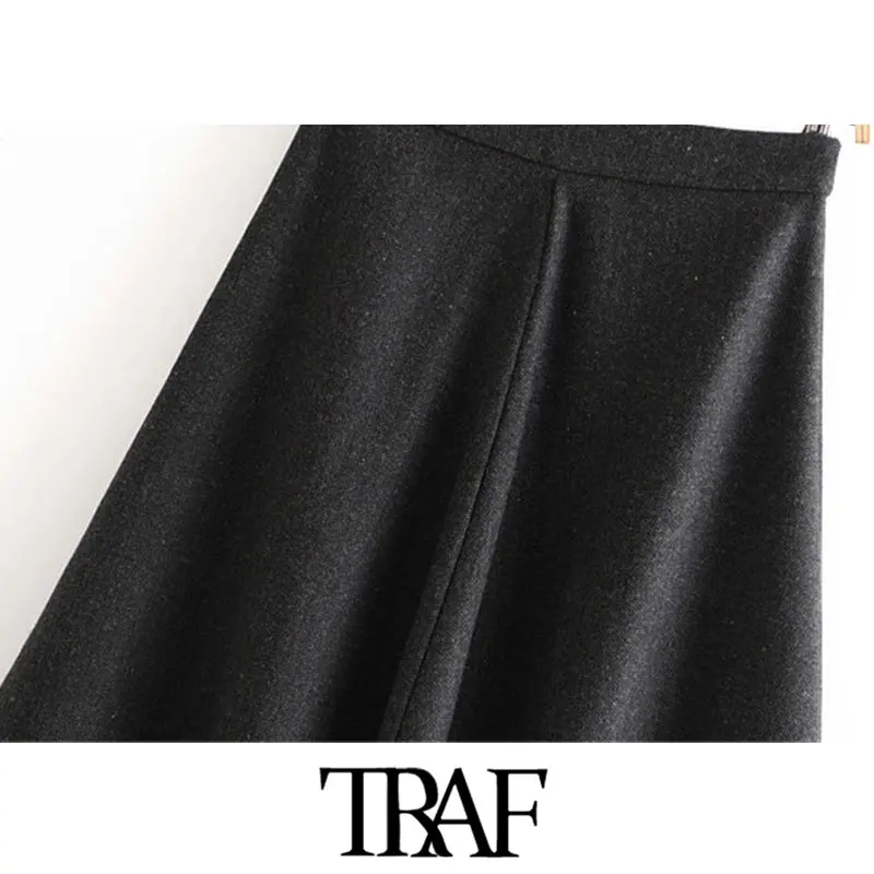 TRAF, женская, винтажная, элегантная, однотонная, офисная одежда, юбка макси, модная, линия, молния сзади, высокая талия, женские юбки, повседневная, Faldas Mujer