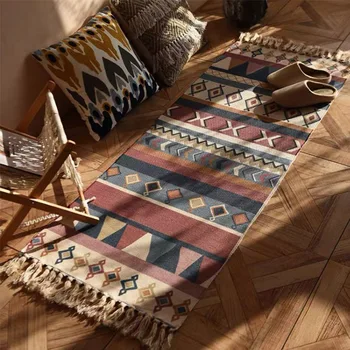 Tappeto scozzese vintage in cotone Tessuto per la casa Tappeti Tappeto bohémien Tappeto da pavimento per soggiorno Camera da letto Decorazione della casa Tappetino per piedi Spiaggia 1