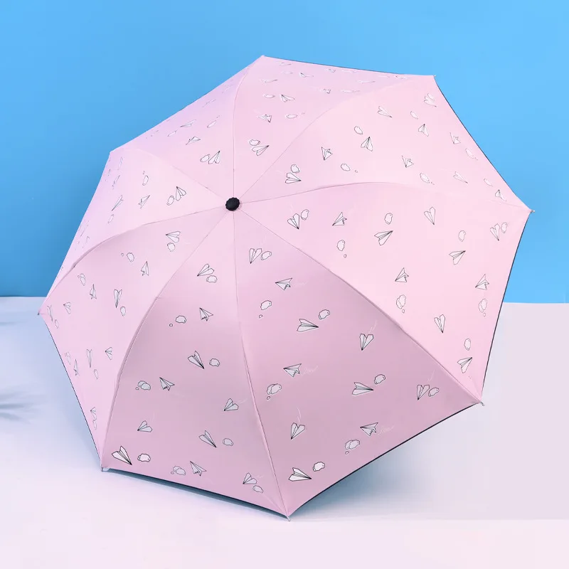 Paper plane-pink Бумажный детский зонт от солнца, воздушный шар для студентов, 3 складных зонта для женщин и девочек, милый солнечный и дождливый зонтик с котом - Цвет: Paper plane-pink