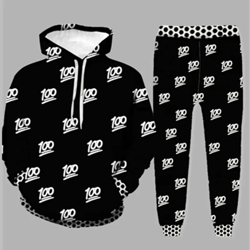 

3D Printing Men's Sets 100 Points Test Score Student Hoodies and Sweatpants 2-Piece Pack Spring Autumn Super Popular Sportswear