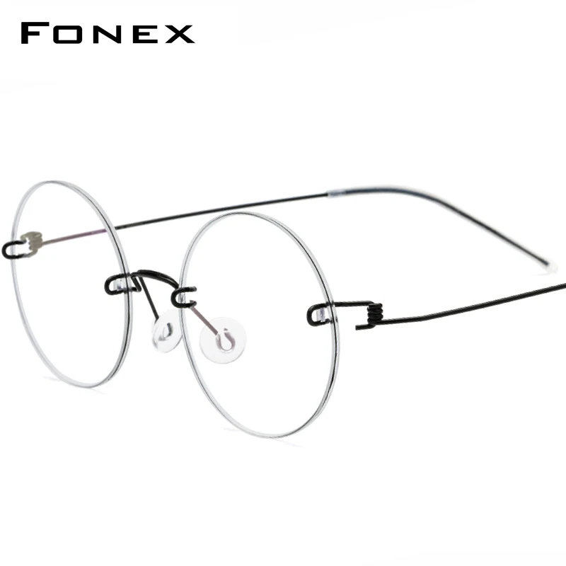 Мужские и женские очки без оправы FONEX с круглой оптикой для близорукости