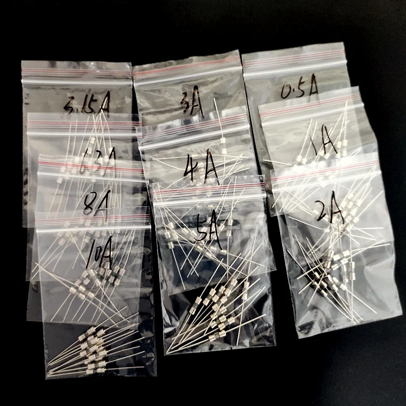 Glass tube fuse kit 10Kind 100Pcs 3.6*10mm 250V Double Pin Fast blow Glass Fuse Fith Lead Wire Mix Set 0.5A-10A